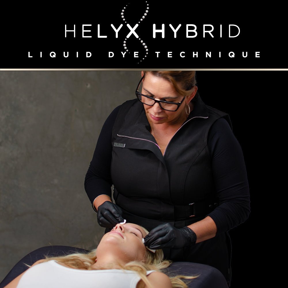 Elleebana Helyx Hybrid Dye System training course student portal showing educational modules and hybrid brow tinting techniques.
