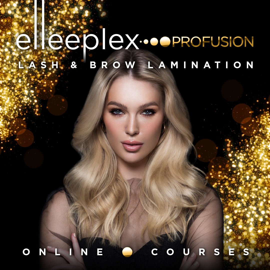 Elleeplex Profusion Lash and Brow Lamination online course student dashboard showing virtual Zoom session and educational modules.