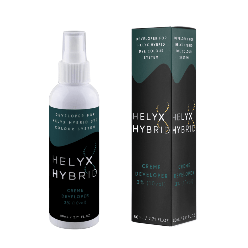Helyx Hybrid Brow Dye tubes and Cream Developer formulated with KeraVeg 18 and botanical extracts to nourish brow hairs.
